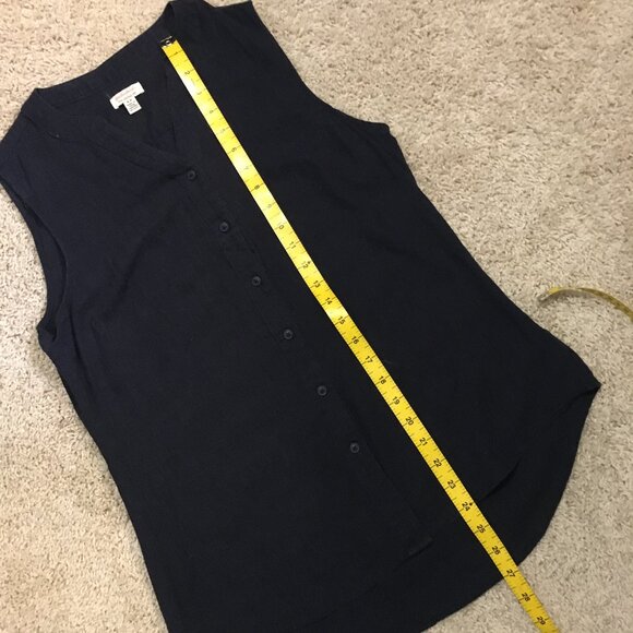 Weatherproof Vintage Navy Linen Rayon Blend Button Down Sleeveless Top - Picture 10 of 11